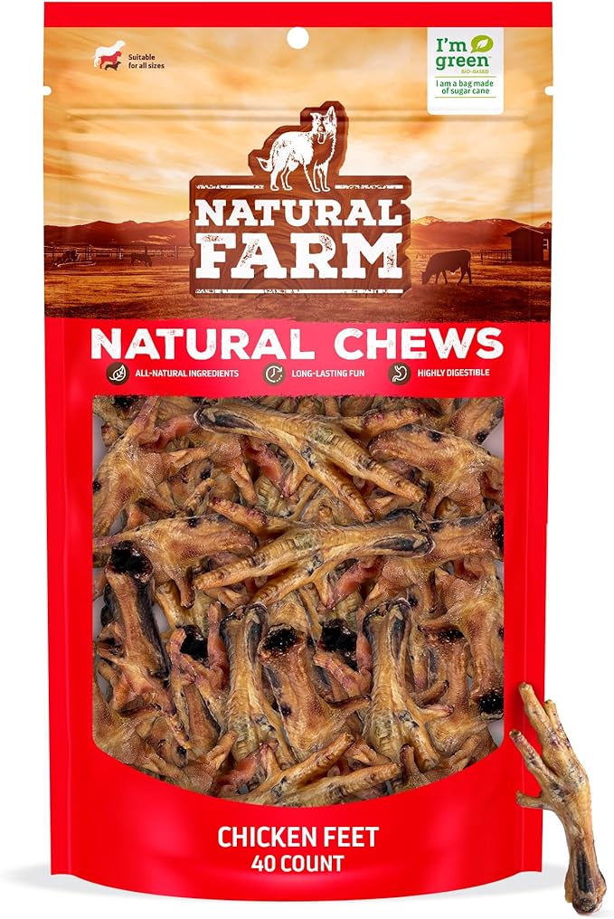 Natural Farm Nail-Free Chicken Feet Dog Treats (40 Pack), 100% Free-Range Air Dried Chicken Feet, No Nails, Fully Digestible, High Protein, Low Calorie, Joint Support, Single Ingredient