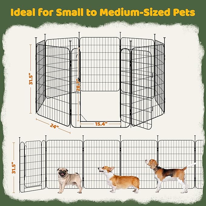 Yaheetech Expandable Dog Playpen, 8 Panel 32 inch Puppy Playpen with Door Indoor/Outdoor Pet Fence for Small Medium Dogs