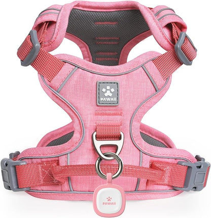 Pawaii No Pull Dog Harness with Pet ID Tag,Reflective Strips No Choke Front O Ring Breathable Mesh Adjustable Soft Padded Pet Vest with Easy Control Handle for Large Dogs
