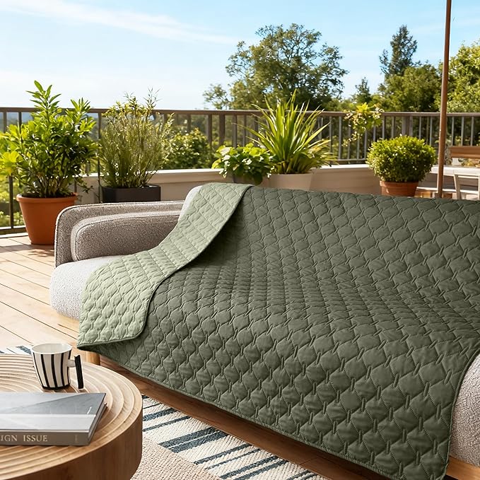 gogobunny 100% Double Sided Waterproof Dog Blanket Soft Pet Bed Cover Reversible Protect Furniture Couch Sofa Car for Puppy Large Dog Cat (Dark Olive/Light Olive, 68x82 Inch (Pack of 1))
