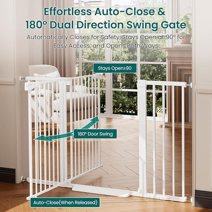 Cumbor 36" Extra Tall Baby Gate, 30-54" Wide Dog Gates for Large Dogs, Dual Lock & Self-Closing Child Gate for Stairs, Doorways & Hallways, Pressure Mounted Safety Proofing for Babies & Pets, White