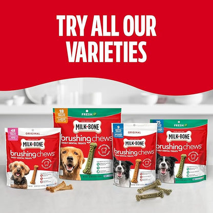 Milk-Bone Brushing Chews Original Chicken Flavor Daily Dental Dog Treats, Mini, 7.1 Oz. Bag (Pack of 5)