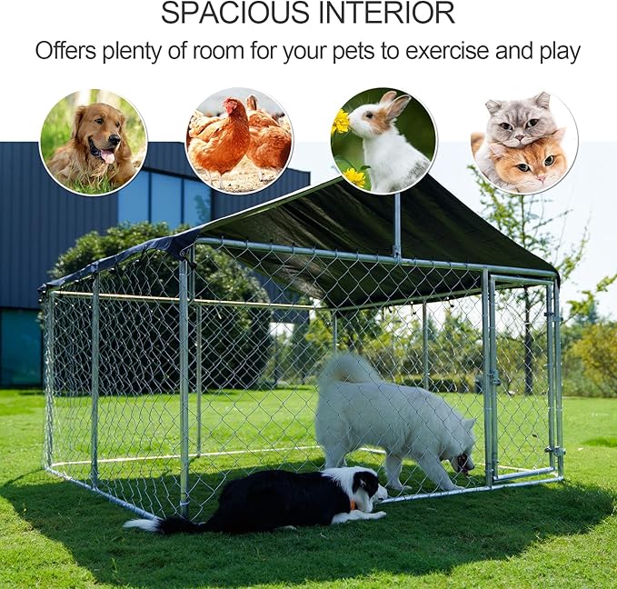 Outdoor Dog Enclosure Heavy Duty Dog Kennel House Mesh Dog Big Cage Pet Kennel Steel Fence with Secure Lock (6.56‘x 6.56’)