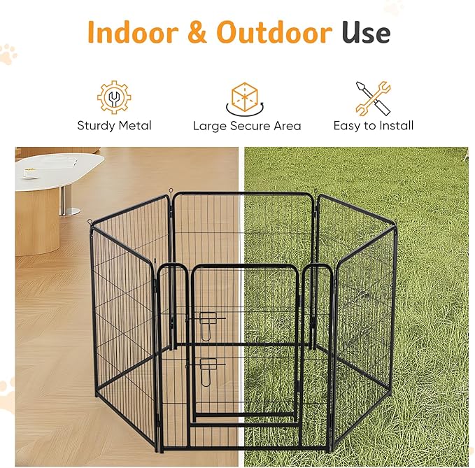 NEWBULIG Dog Playpen for Indoor 24 Inch 6 Panels - Portable Heavy Duty Metal Pet Exercise Pen with Door, Foldable Small Dog Puppy Playpen Fence for Outdoor RV, Camping, Yard, Garden
