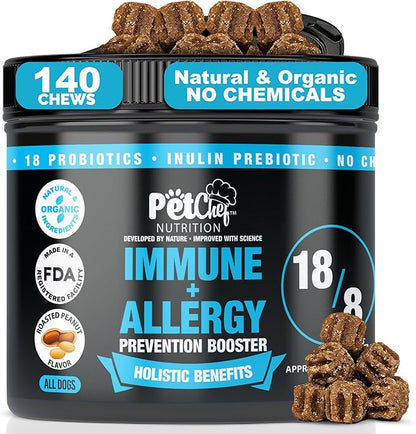 Pet Chef Allergy & Itch Relief Chews for Dogs Supports Itchy Skin, Hot Spots, Immune Defense & Seasonal Allergy Comfort Probiotic Formula 140ct, Made in USA