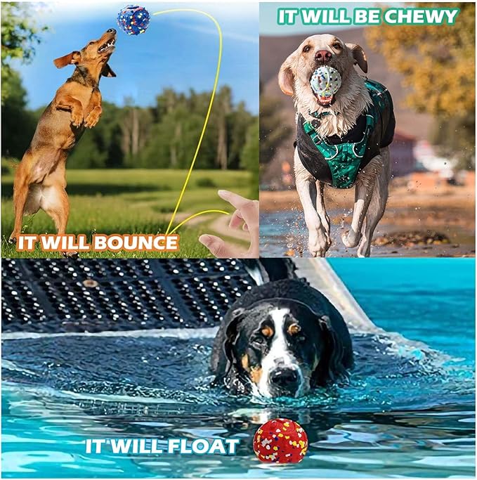 CAISHOW Dog Ball Squeak Toys Indestructible Float On Water Fetch Bouncy Durable Solid Rubber Ball for Puppy Small and Medium Dogs Playing Toys(Bell Ball 4Pcs)