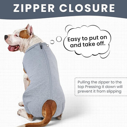 IDOMIK Dog Recovery Suit,Dog Leg Sleeve to Stop Licking Rear Legs,Thigh Wound Protective Sleeve,Male Female Pet Surgical Clothes,Doggy Surgical Suit with Pants Cover,Cone Collar Alternative,Grey,M