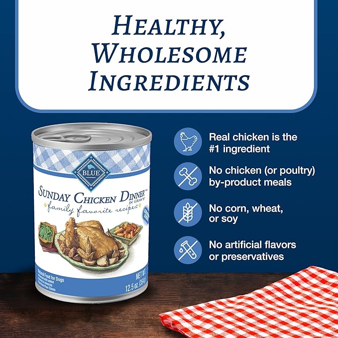 Blue Buffalo Family Favorites Adult Wet Dog Food, Made with Natural Ingredients, Sunday Chicken Dinner, 12.5-oz Can, 12 Count (Pack of 2)