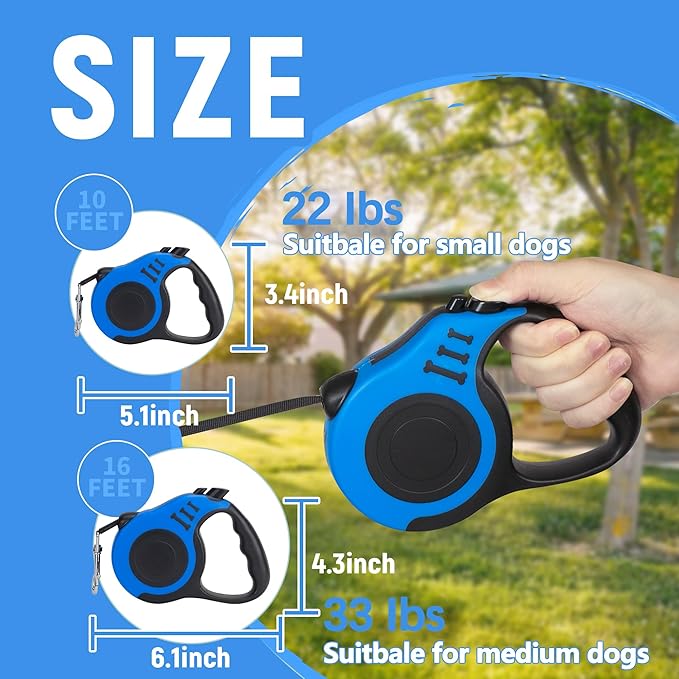 Retractable Dog Leash Automatic Telescopic Tractor Dog Tape, Pet Tape 10/16 FT Durable and Convenient, with Non-Slip Handle, Suitable for Small and Medium-Sized Dogs Blue