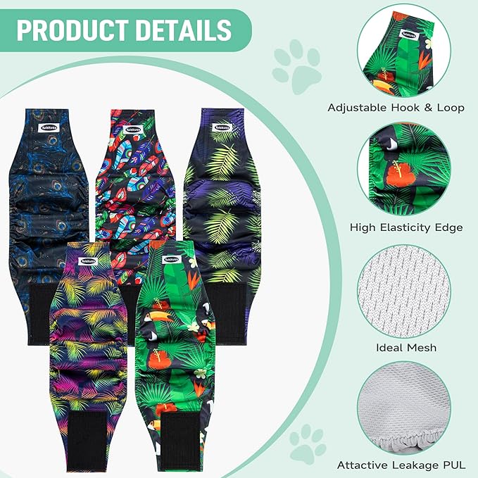 Tuiskusa Male Dog Diapers, High Absorbing Dog Belly Bands for Male Dogs, Washable Reusable Dog Male Wraps(5 Pack)