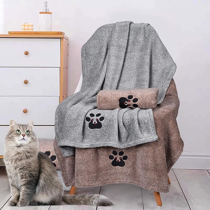 Dogvingpk Dog Towel Super Absorbent Soft Microfiber Pet Bath Grooming Towels for Drying Dogs and Other Pets (M-36" * 28", Grey)