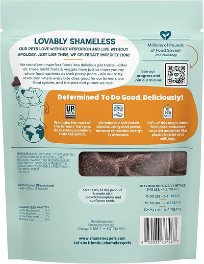 Shameless Pets Soft-Baked Dog Treats, Pumpkin Nut Partay - Natural & Healthy Chews for Digestive Support with Fiber - Doggy Biscuits Baked & Made in USA, Free from Grain, Corn & Soy - 1 Pound 1Pack