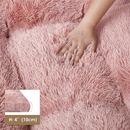EHEYCIGA Fluffy Dog Crate Bed for Extra Large Dogs, Plush Faux Fur Crate Pad, Calming Anti Anxiety XL Dog Bed, Washable Soft Warm Crate Mat with Non-Slip Bottom, Pink