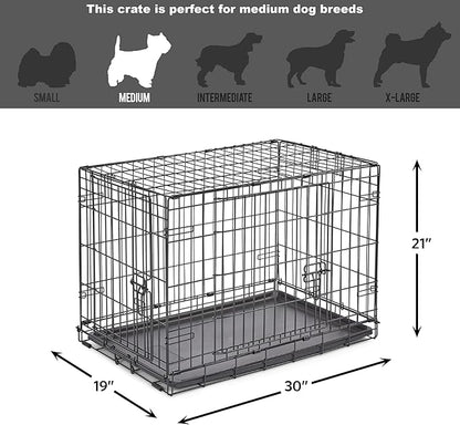 Midwest Homes for Pets 30-Inch New World Crate for Medium Breeds, 21-40 lbs, Double Door Folding Dog Crate, Leak-Proof Tray & Secure Latches, Portable, Durable & Easy to Assemble