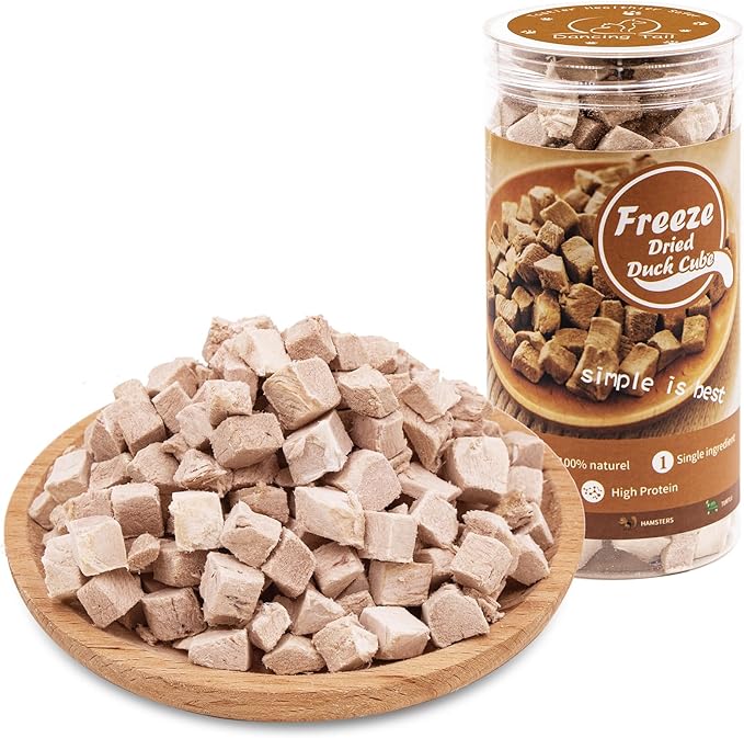 Dancing Tail Freeze Dried Raw Cat and Dog Treats, Healthy Limited Ingredient Duck Cube Weight Control Traing Treats for Small Dogs Cats (Duck)
