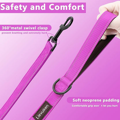 Dog Leash 5ft Long, Double Handle Dog Leash for Safety Control Training, Heavy Duty Dog Leads with Traffic Padded Handles, Reflective Leashes for Small Medium Large Dogs(5ft, Rosered)