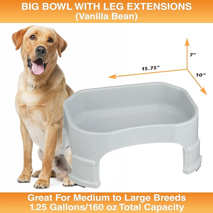 Neater Pet Brands Extra Large Water Bowl for Dogs, Elevated Outdoor Dog Water Bowl (1.25 Gallon XL Capacity), Big Trough Style Food Dish for Indoors or Outside, No Spill Large Dog Bowls, Vanilla Bean