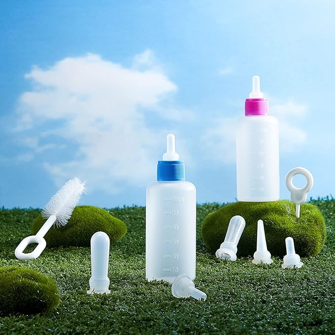 Tondiamo 17 Pcs Kitten Bottle Feeding Kit Puppy Bottles for Nursing Puppy Milk, Replacement Nipples Cleaning Brushes Bottle Opening Needles for Newborn Pet Cat Dog Rabbit Goat