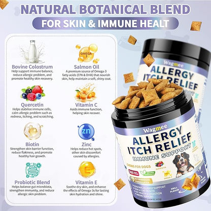 Dog Allergy Relief Chews - Dog Itching Skin Relief 500 Ct, Anti Itch Licking Paw & Yeast Relief, Itchy Skin and Ears for Seasonal Allergies, Probiotics Gut Digestive & Immune Support