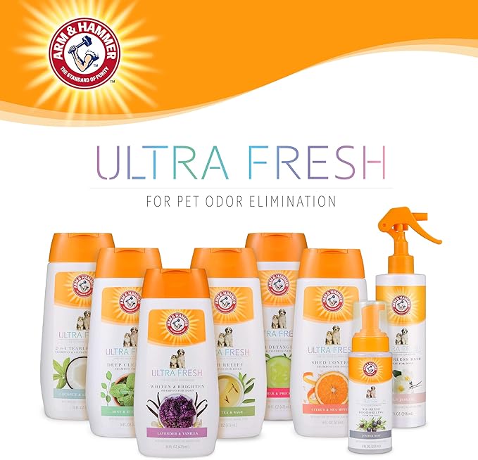 Arm & Hammer Ultra Fresh Waterless Dog Bath Spray with Baking Soda Deodorizer, No Rinse Dry Dog Shampoo Spray for Odor Control Between Baths, Grooming Mist in White Jasmine Scent, 10 Fl Oz