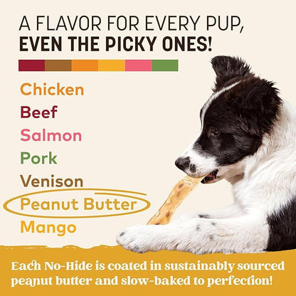 Earth Animal No Hide Strips - Natural Rawhide Free Dog Chew Strips, Peanut Butter - 16 Count