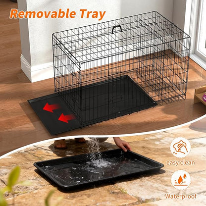 FDW Dog Crate 42-Inch Dog Cage Single Door Foldable Metal Kennel with Leakproof Tray Foldable Design Indoor Outdoor Use for Large Dogs,Dark Black