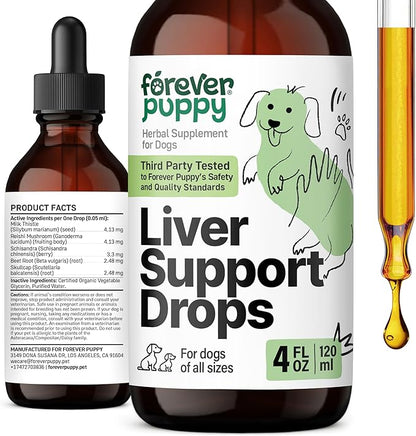 Forever Puppy Liver Support for Dogs - Liquid Milk Thistle Extract for Dogs - Liver Detox Vitamins and Supplements for All Breeds & Sizes - Sugar & Alcohol-Free Drops - 4 oz
