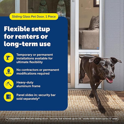 PetSafe Sliding Glass Pet Door - No-Cut DIY Install Doggy Door for Renters - Aluminum Frame - Adjustable Height 75 7/8" to 80 11/16" - Ideal for Medium Dogs Up to 40 lb - Black
