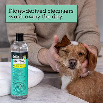 Pet Life Unlimited Natural Flea & Tick Gel Shampoo for Dogs, 16 oz, Plant-Based Prevention & Treatment for Fleas, Ticks & Eggs, Soothes Itchy Skin, Cleans & Conditions Coat