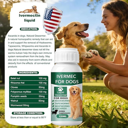 lvermect Dewormer Liquid for Dogs, Broad Spectrum for All Wormer, Pin Worms, Hookworms, Lung Worms, Round Worms