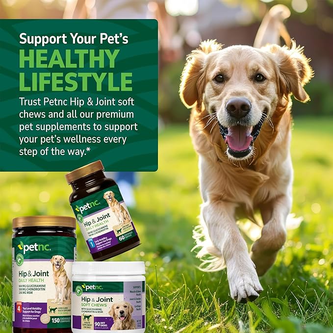 Petnc Hip & Joint Health Supplement for Dogs (90 Chews), Glucosamine Chondroitin MSM Dog Chews with Hyaluronic Acid, Liver Flavored Bone & Joint Support Supplement, For All Breeds