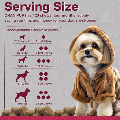 Cranberry Supplements for Dogs| Urinary Tract & Bladder Support| D Mannose & Antioxidants for Support| 120 Veterinarian Formulated Soft Chews| Up to 4-Month Supply