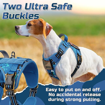 rabbitgoo Tactical Dog Harness for Large Dogs, No Pull Military Service Vest with Handle & Molle, Easy Control for Training Walking, Adjustable Reflective Straps, Blue Camo, XL