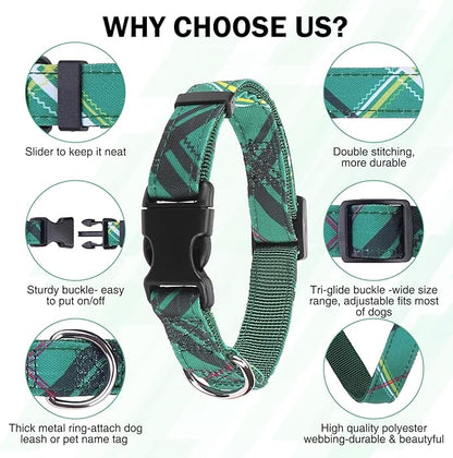 Dog Collar and Leash Set for Small Dogs, Adjustable Soft Puppy Collar with Quick Release Buckle, 5FT Heavy Duty Nylon Matching Leash for Boy Girl Chihuahua, Yorki, Bulldog, Green S