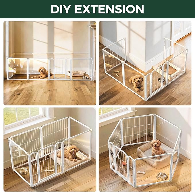 FXW AuraSpace Pro Acrylic & Wire Mesh Indoor Dog Playpen, 24" Height 6 Panels Metal Dog Pen for Puppies & Small Dogs, White│Patented