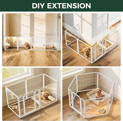 FXW AuraSpace Pro Acrylic & Wire Mesh Indoor Dog Playpen, 24" Height 6 Panels Metal Dog Pen for Puppies & Small Dogs, White│Patented