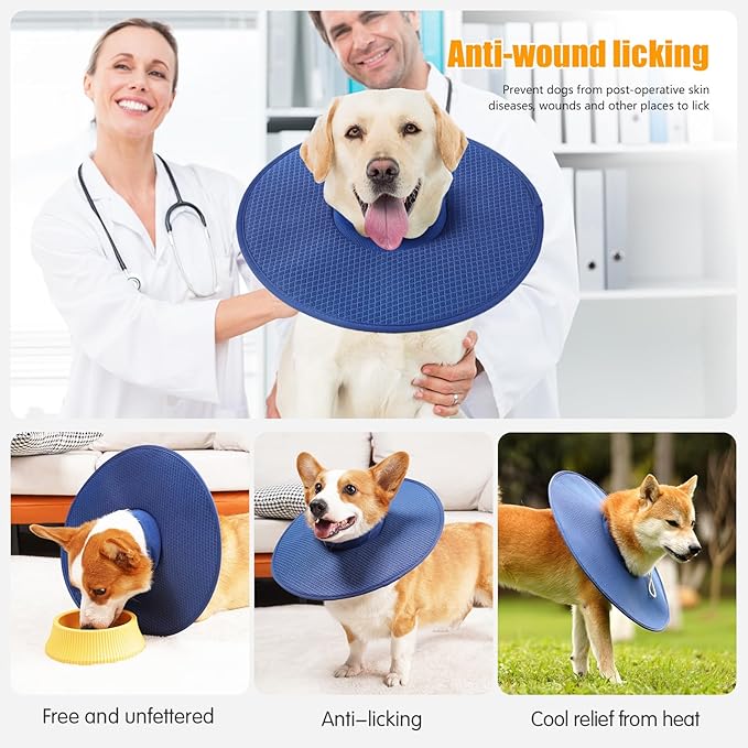 Dog Recovery Collar,Dog Soft Cone Collar Alternative After Surgery,Adjustable,Breathable E Collar for Large/Medium/Small Dogs Cats Blue S