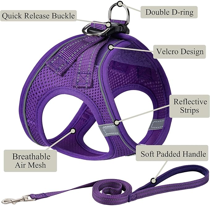 Dog Harness with Leash Set, No Pull Adjustable Reflective Step-in Puppy Pet Vest Harnesses for Small Medium Large Dogs and Cats,Purple S