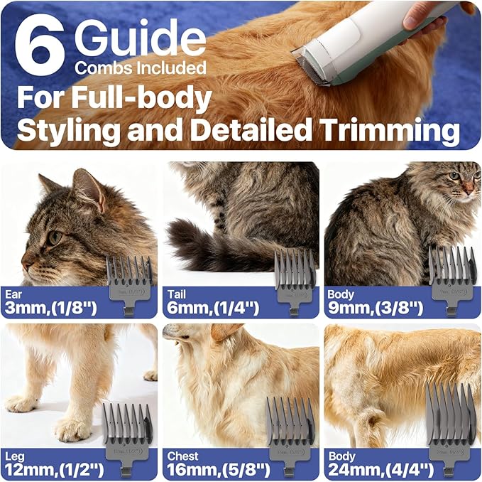 buenkee Dog Grooming Kit with Vacuum, 15000Pa Pet Hair Clipper and Shedding Brush, 50dB Low Noise, 2L Capacity, White