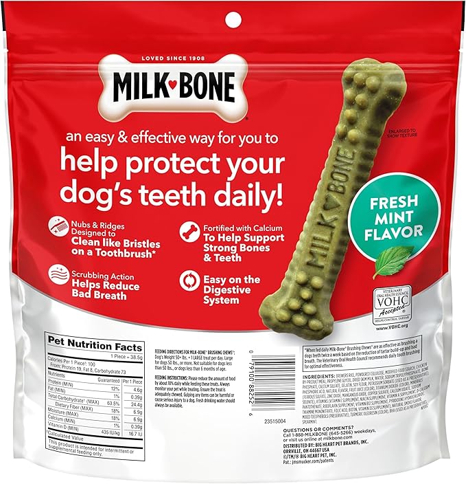 Milk-Bone Brushing Chews Fresh Mint Flavor Daily Dental Dog Treats, Large, 24.2 Oz. Bag