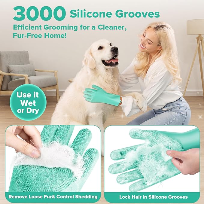 Augwind 6PCS Pet Grooming Kit for Dogs,Cats and Horses | Dog Washing Gloves | Dog Bath Brush | Dog Bath Gloves | Dog Shampoo Brush | Pet Grooming Gloves | Dog Bath Supplies (Green)