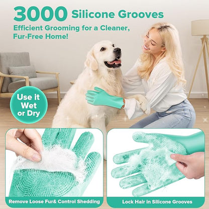 Augwind 6PCS Pet Grooming Kit for Dogs,Cats and Horses | Dog Washing Gloves | Dog Bath Brush | Dog Bath Gloves | Dog Shampoo Brush | Pet Grooming Gloves | Dog Bath Supplies (Green)