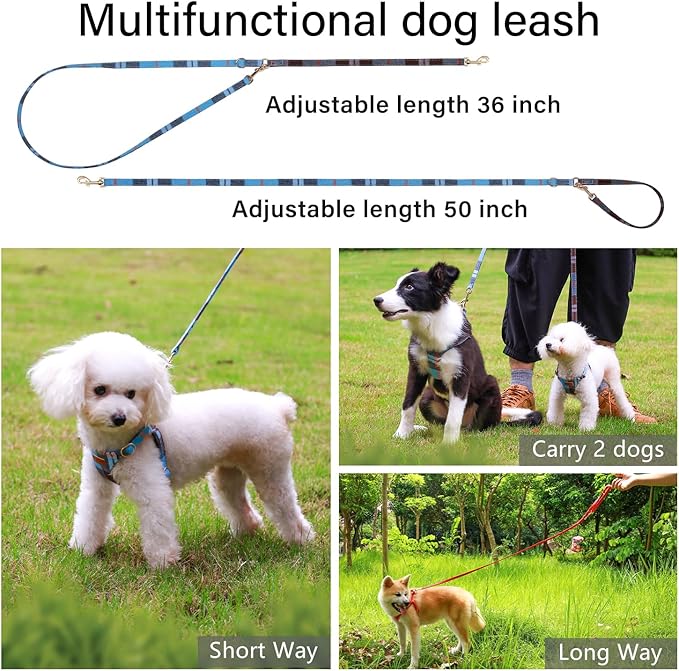 CHEDE No Pull Puppy Harness and Multifunction Dog Leash Set- 8 Colors Soft Adjustable No Choke Escape Proof Cute,Lightweight Pet Vest Harness for Small and Medium Dog (M, Blue Grid)