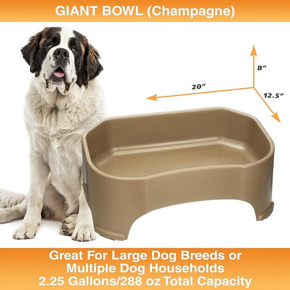 Neater Pet Brands Extra Large Water Bowl for Dogs, Outdoor Dog Water Bowl (2.25 Gallon XL Capacity), Big Trough Style Food Dish for Indoors or Outside, No Spill Large Dog Bowls, Champagne