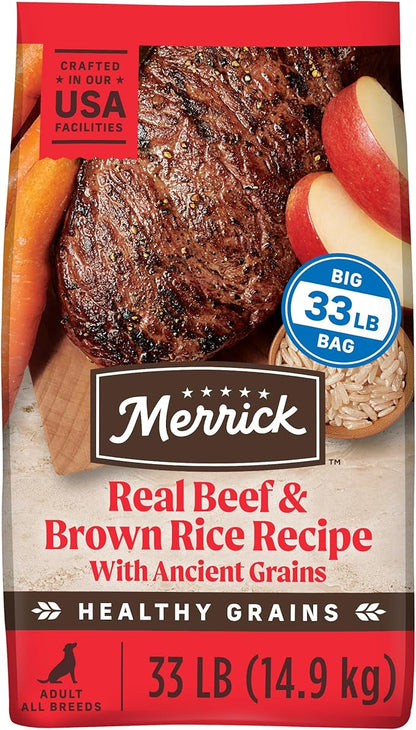 Merrick Healthy Grains Premium Adult Dry Dog Food, Wholesome and Natural Kibble with Beef and Brown Rice - 33.0 lb. Bag