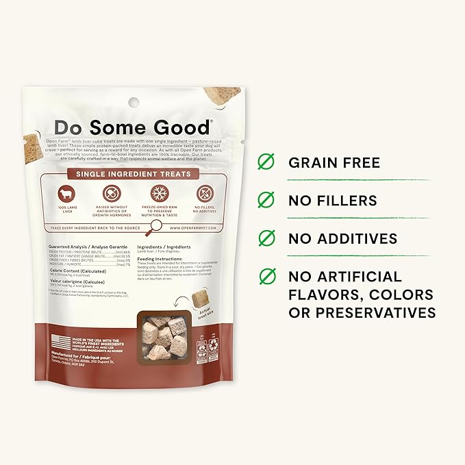 Open Farm Cubes, Freeze-Dried Raw, Single Ingredient Dog Treats, Lamb Liver, 3oz Pouch