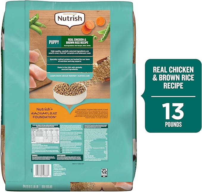 Nutrish Rachael Ray Dry Dog Food Puppy, Real Chicken & Brown Rice Recipe, 13 lb. Bag