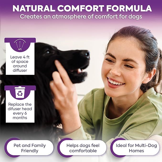 TopSum Calming Diffuser for Dog: Dog Pheromones Calming Diffuser Plug for Stress, Barking, Chewing, Pee Accidents & Separation Behaviors (Purple– 4 Refills)