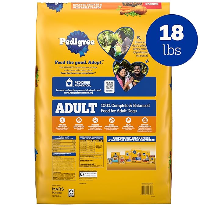 Pedigree Adult Dry Dog Food, Complete Nutrition, Roasted Chicken & Vegetable Flavor, 18 lb. Bag