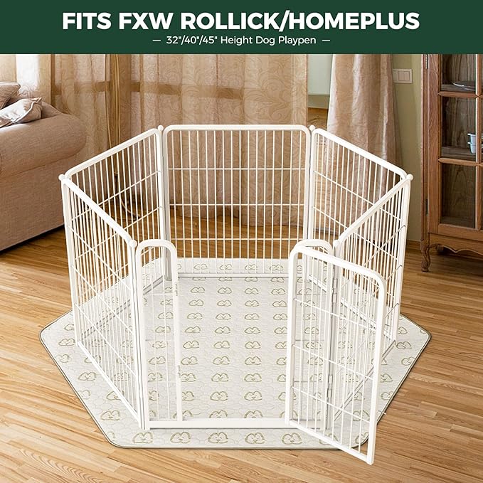FXW Washable Pee Pads for Dogs, Leak-Proof & Non-Slip, Specifically Designed for FXW Rollick/Homeplus 32/40/45inch 6 Panels Dog Playpen, 35" Hexagon, Khaki, 2 Packs